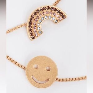 Madewell Friendship Bundle of 2 Gold Smiley and Rainbow Crystal Bracelets